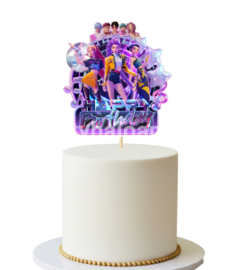 Topper Tort Kpop Demon Hunters &Amp; Saja Boys – Decor Petrecere Model 5 Topper Pentru Tort Din Carton Cu Tematica Kpop Demon Hunters Si Saja Boys Model 5, Dimensiune 14X13 Cm, Infipt Intr-Un Tort Aniversar.