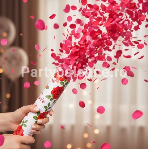 TUN DE CONFETTI CU PETALE TEXTILE DE TRANDAFIRI – 40x5 cm