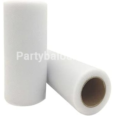 Tul Decorativ, 15 cm Latime, 22 m Lungime, din Poliester, Alb