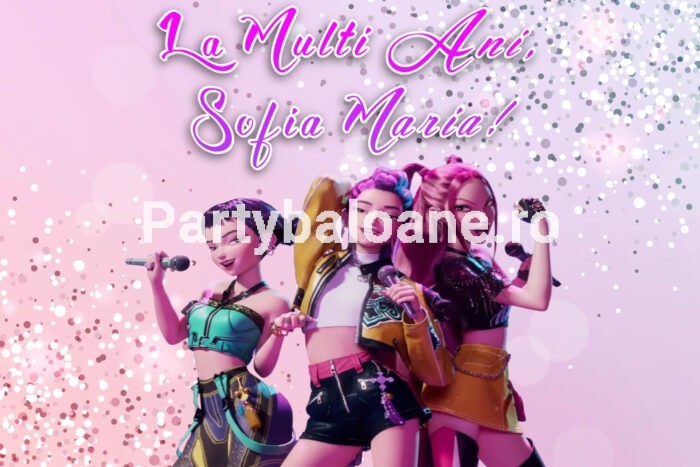 Background Personalizat Kpop Demon Huntrix – Fundal Foto Party B05 Background personalizat Kpop Demon Huntrix model B05, fundal foto textil cu spatiu pentru poza si text client.