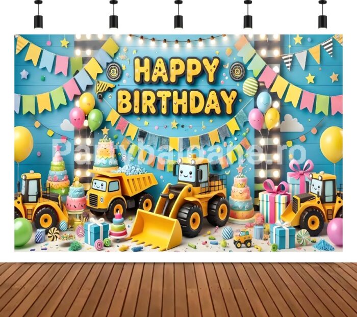 BACKGROUND TEXTIL PENTRU ARANJAMENT ARCADA - HAPPY BIRTHDAY, MASINI COD 579B