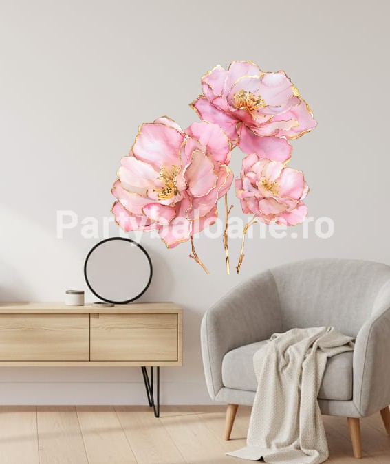 FLORI ROZ STICKER DECORATIV PENTRU PERETE - COD 478B