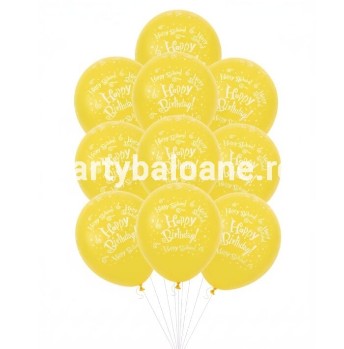 SET 10 BALOANE HAPPY BIRTHDAY - GALBEN 30 CM