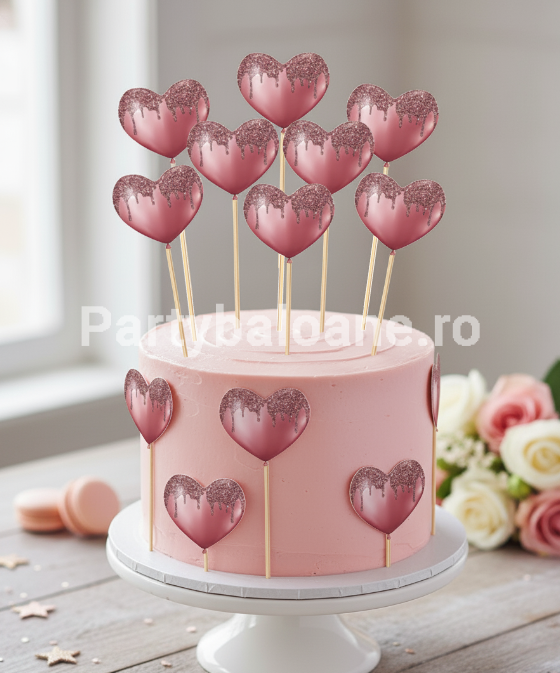 SET 10 INIMI TOPPER PENTRU TORT - ROSE GOLD