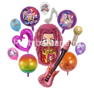 Set Baloane Kpop Demon Hunters Mira – 13 Piese Muzicale Folie &Amp; Latex Set Complet 13 Baloane Folie Si Latex Tematica Kpop Demon Hunters Cu Personajul Mira Gigant, Chitara, Microfon, Note Muzicale Si Sfere Orbz.