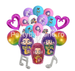 Set Baloane Kpop Demon Hunters – 21 Piese, 3 Personaje Mari, Folie &Amp; Latex Set Gigant 21 Baloane Folie Si Latex Tematica Kpop Demon Hunters, Incluzand 3 Personaje Mari, 2 Sfere Orbz, Note Muzicale Si Inimi Metalizate.