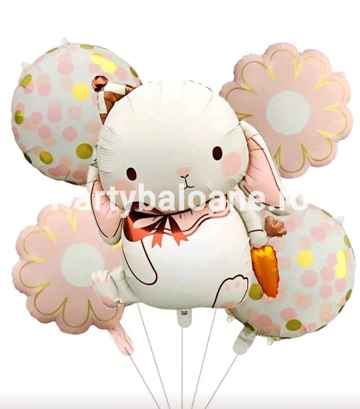 SET 5 BALOANE FOLIE CU FLORI SI IEPURE