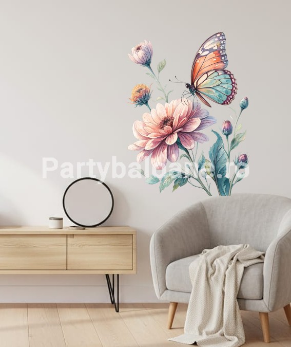 STICKER DECORATIV PENTRU PERETE - FLORI CU FLUTURE COD 473B