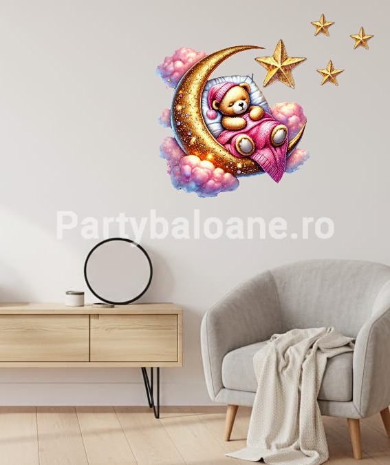 STICKER DECORATIV PENTRU PERETE - URS CU LUNA SI STELE COD 469