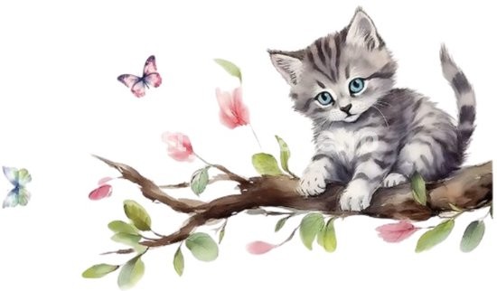 Sticker decorativ – PISICA SI FLUTURI (Cod 482B)