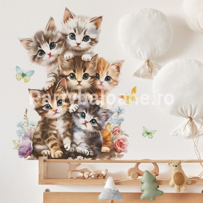 Sticker decorativ – PISICI SI FLUTURI (Cod 484B)