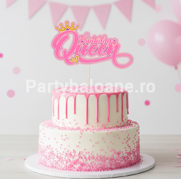 TOPPER PENTRU TORT - BIRTHDAY QUEEN ROZ