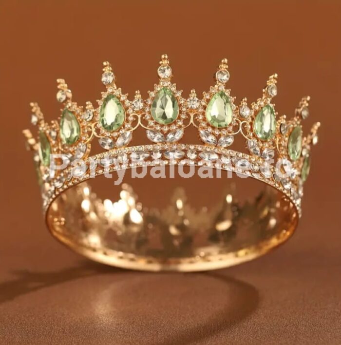 TOPPER TORT - CORONITA AURIE CU PIETRE PRETIOASE VERZI, 15 CM