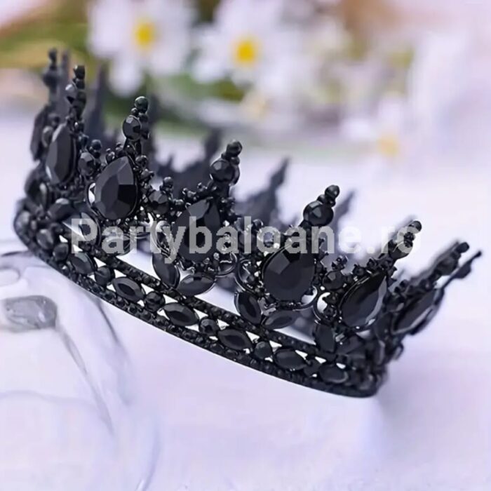 TOPPER TORT - CORONITA NEAGRA CU PIETRE PRETIOASE NEGRE , 15 CM