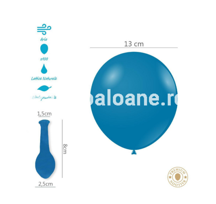 100 BALOANE ALBASTRU STANDARD 13 CM ROCCA