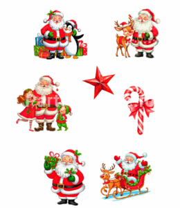 SET 7 TOPPERE PENTRU TORT TEMATICA CRACIUN - MOS CRACIUN CU COPII