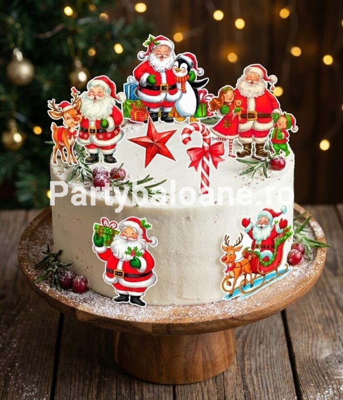 SET 7 TOPPERE PENTRU TORT TEMATICA CRACIUN - MOS CRACIUN CU COPII