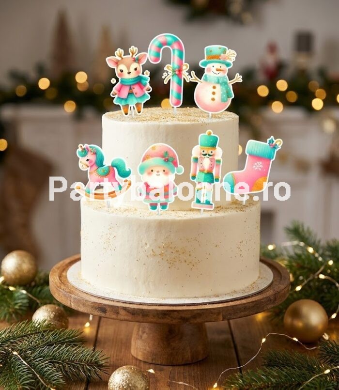 SET 7 TOPPERE PENTRU TORT TEMATICA CRACIUN-PASTEL