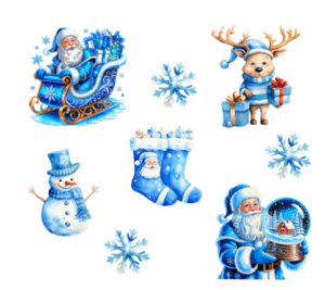 SET 8 TOPPERE ALBASTRU PENTRU TORT TEMATICA CRACIUN