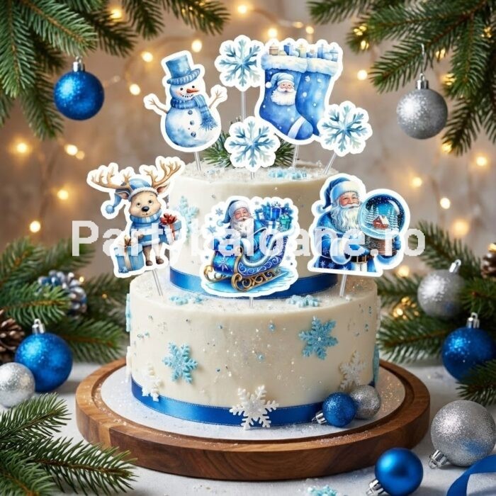 SET 8 TOPPERE ALBASTRU PENTRU TORT TEMATICA CRACIUN