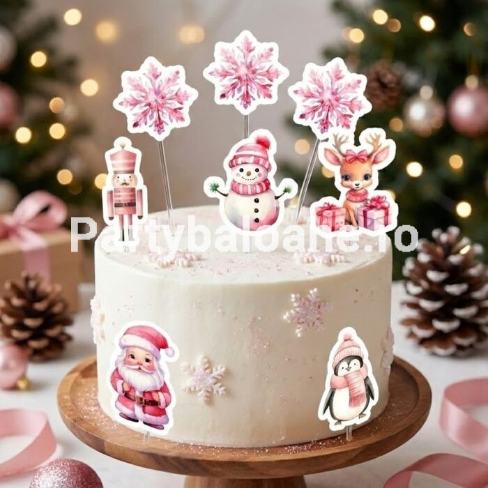 SET 8 TOPPERE ROZ PENTRU TORT TEMATICA CRACIUN