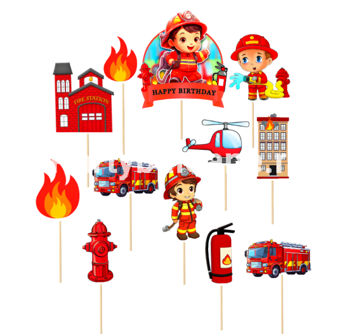 SET TOPPERE TORT POMPIERI - 12 BUCATI