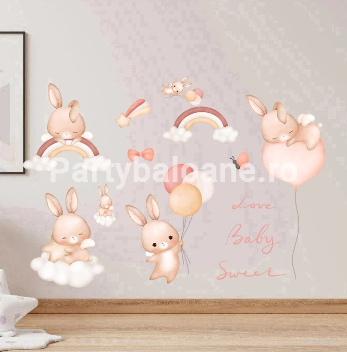 STICKER DECORATIV PENTRU PERETE - IEPURASI - COD 495B