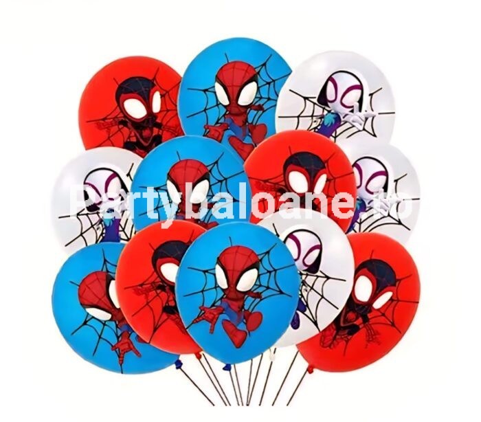 Set 10 Baloane Latex Spidey și Prietenii Săi Uimitori – 30 cm, Multicolor, pentru Heliu sau Aer