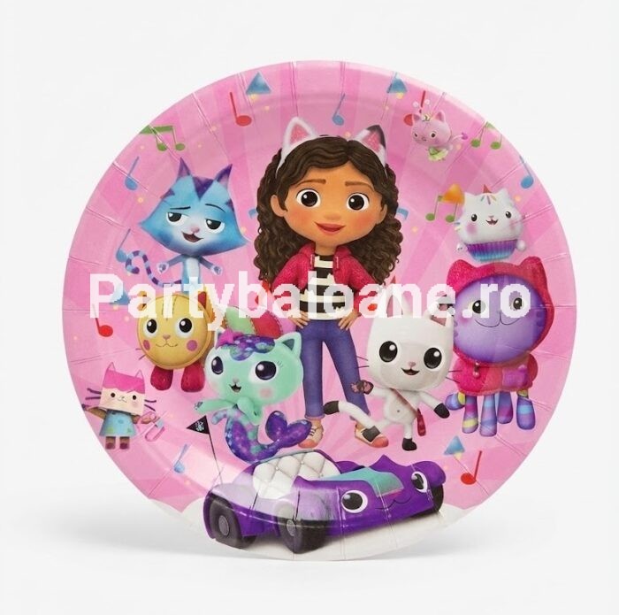 Set 10 Farfurii Desert din Carton „Casa de Păpuși a lui Gabi” (Gabby's Dollhouse) – Roz, 18 cm
