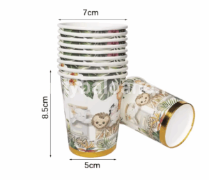 Set 10 Pahare Safari  Cartonate pentru Zile de Nastere, Model Safari cu animale, 230 ml