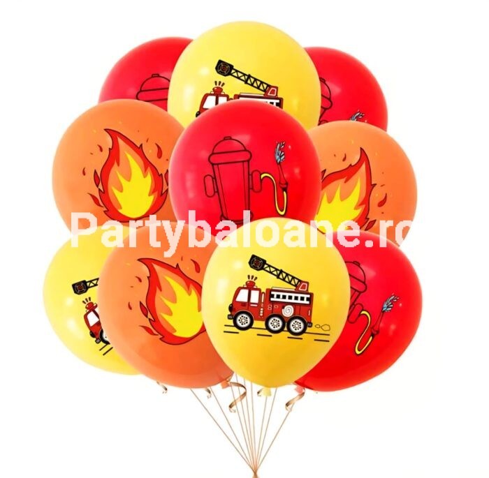 Set 12 Baloane Latex Pompieri (Firefighter) – 30 cm, Multicolor, pentru Heliu sau Aer
