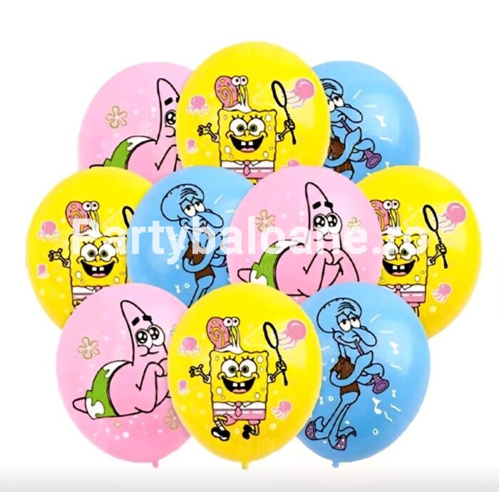 Set 12 Baloane Latex SpongeBob SquarePants (Pantaloni Pătrați) – 30 cm, Multicolor, pentru Heliu sau Aer