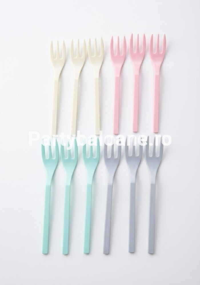 Set 12 Furculite Desert din Plastic – Culori Pastelate Mixte, 13.5 cm