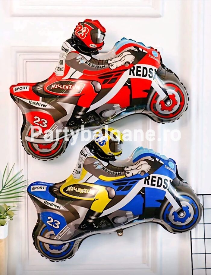 Set 2 Baloane Folie Tematică Curse Racing – Motociclete Sport Roșie și Albastră