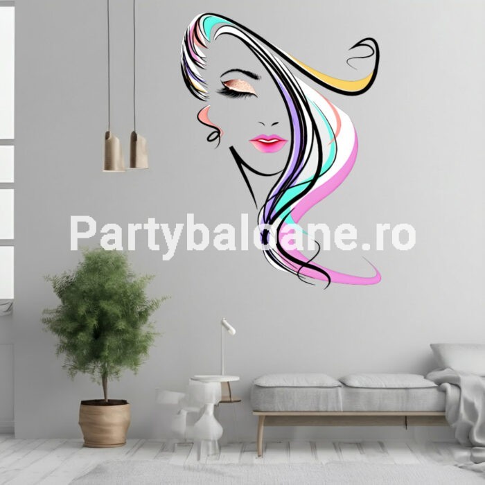 Sticker Perete Decorativ Chip Colorat Stilizat – Autocolant Modern Profil Femeie COD 500B