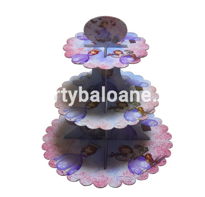 Suport Etajat pentru Brioșe și Prăjituri „Prințesa Sofia” – 3 Nivele, Carton Dur Presat, 36 cm