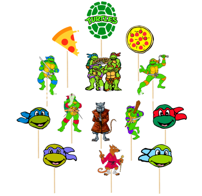 TESTOASELE NINJA - SET 14 TOPPERE PENTRU TORT