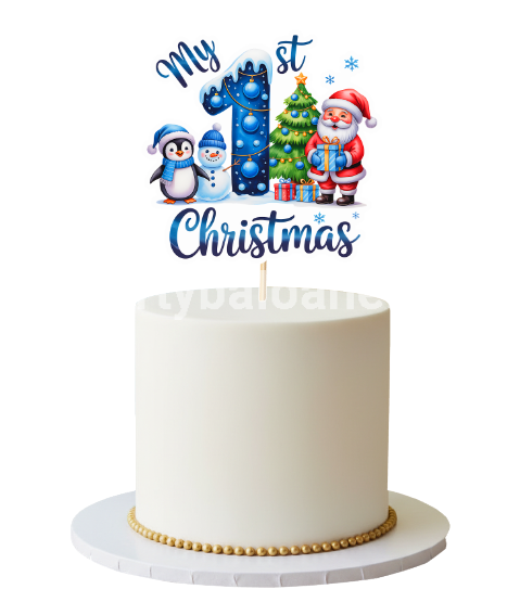 TOPPER ALBASTRU PENTRU TORT - PRIMUL MEU CRACIUN MODEL 2