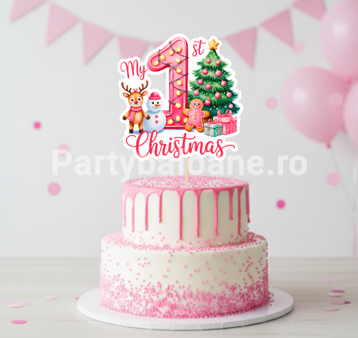 TOPPER ROZ PENTRU TORT - PRIMUL MEU CRACIUN MODEL 1