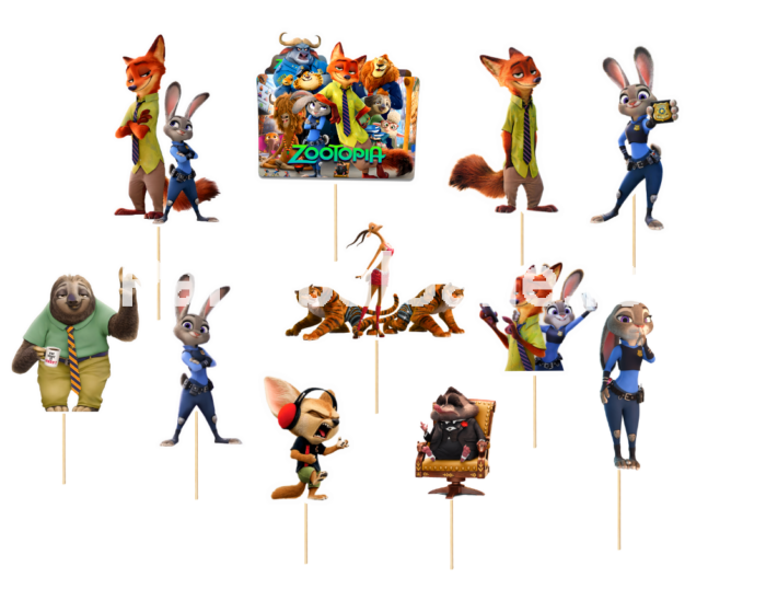 Set 11 Toppere Tort Zootopia – Decorațiuni din Carton cu Judy, Nick și Prietenii