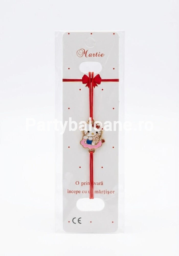 Brățară Mărțișor Hello Kitty – Cadou Adorabil de 1 Martie pentru Fetițe – Șnur Reglabil Bratara martisor Hello Kitty pe snur rosu reglabil cadou pentru fetite 1 Martie