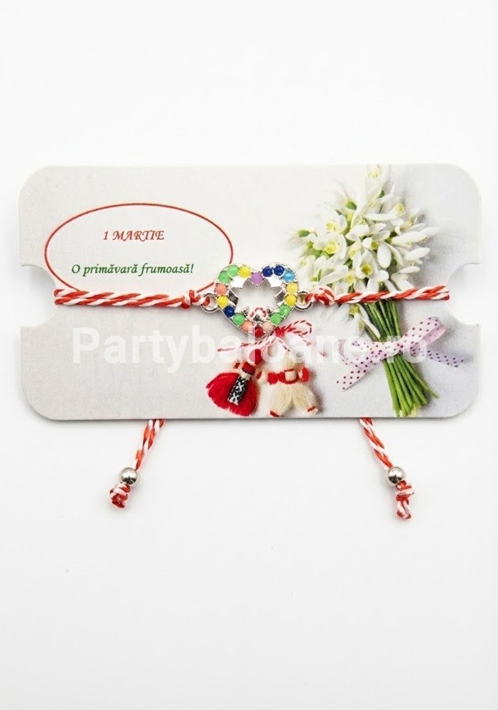 Brățară Mărțișor Inimă cu Biluțe Colorate – Cadou Vesel 1 Martie