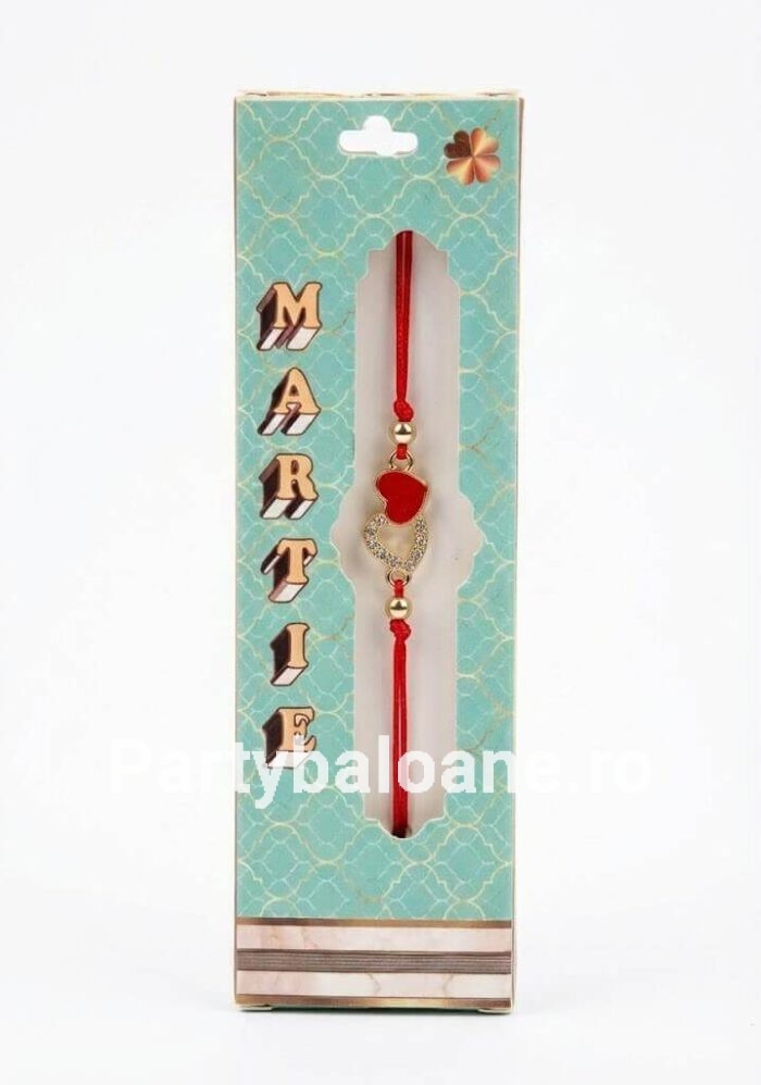 Bratara Martisor Inima cu Model Tradițional Roșu-Alb – Cadou 1 Martie