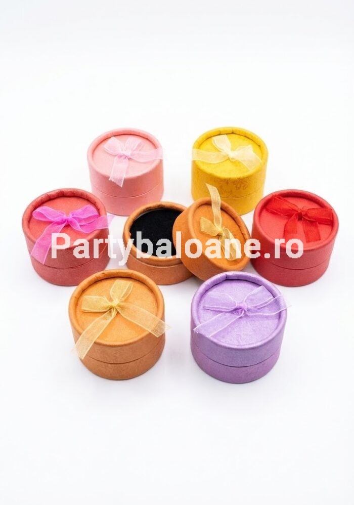 Cutiuță Cadou Rotundă diametru 5cm, culori mix (roșu, roz, galben, mov, portocaliu), pentru bijuterii și mărțișoare.