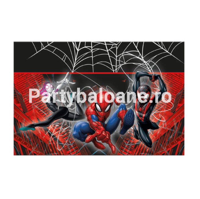 Față de Masă Spiderman Webs (120x180cm) - Decor Petrecere Copii Fata de masa party cu imprimeu Spiderman Webs si panze de paianjen dimensiune 120x180 cm pentru aniversari copii.