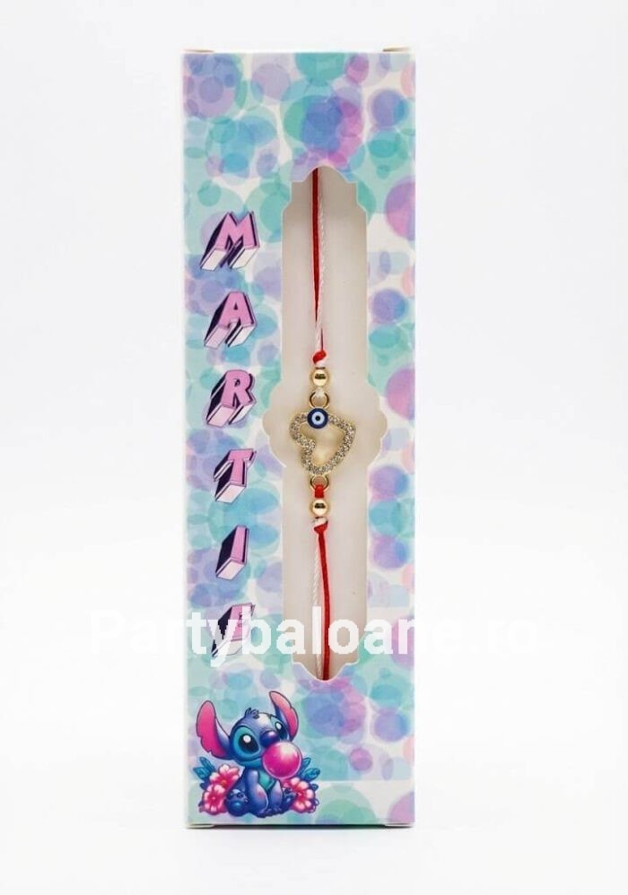 Mărțișor Brățară Inimă Aurie – Cadou Elegant de 1 Martie cu Șnur Roșu Bratara martisor cu pandantiv inima aurie stralucitoare si snur rosu reglabil in ambalaj festiv