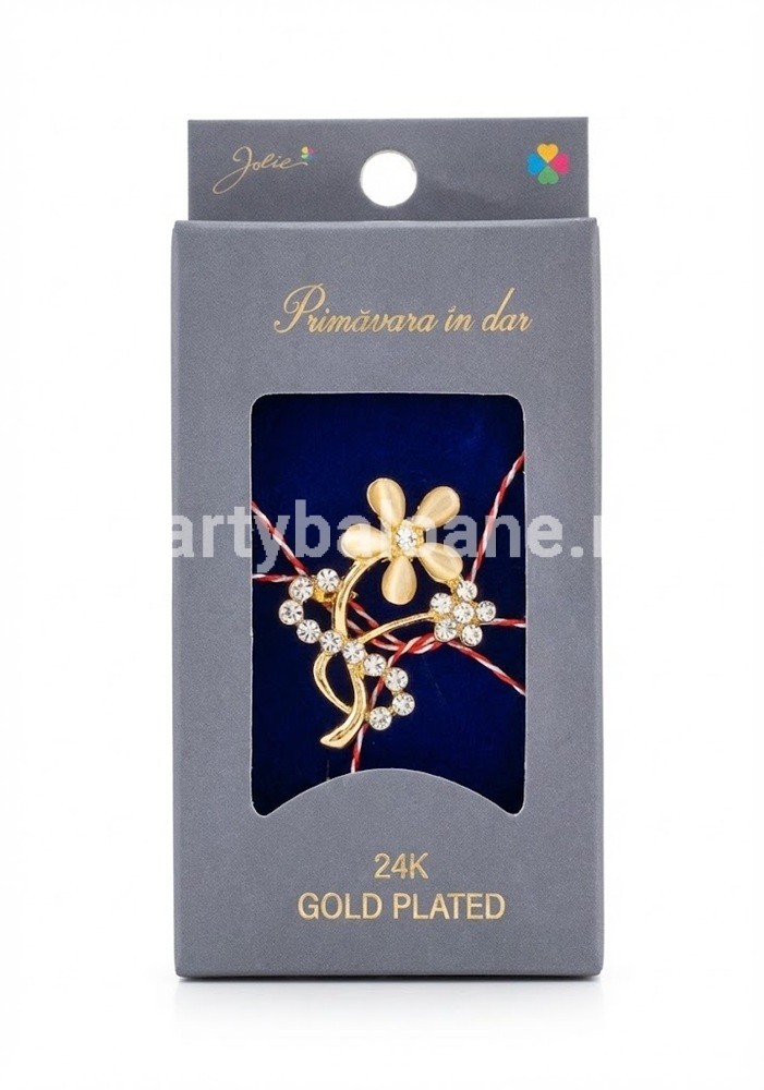 Mărțișor Broșă Floare Aur 24K și Cristale - Cadou Premium Jolie
