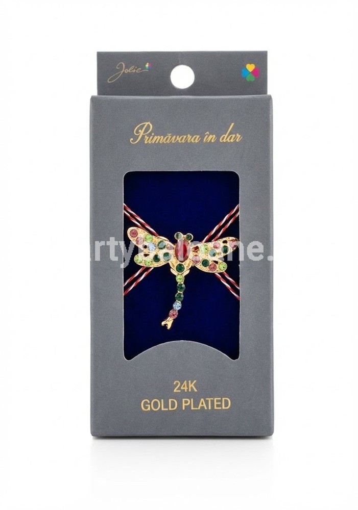 Mărțișor Broșă Libelulă Aur 24K și Cristale - Cadou Premium Jolie
