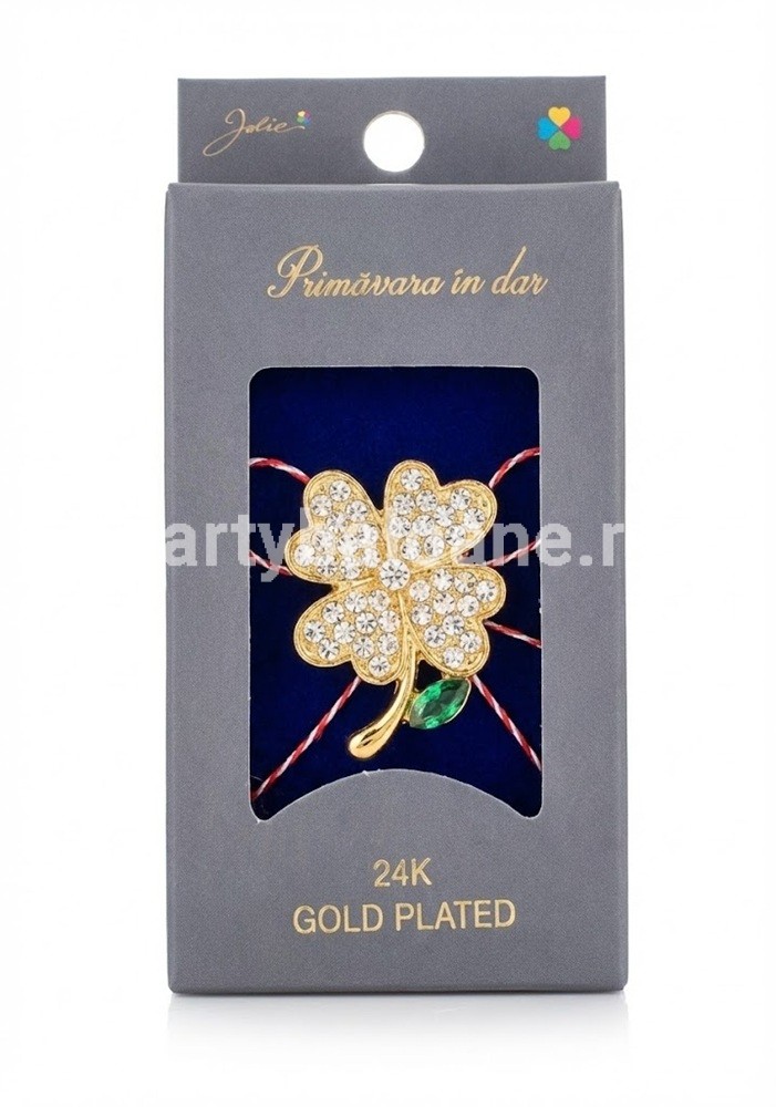 Mărțișor Broșă Trifoi Aur 24K - Cadou Norocos Premium