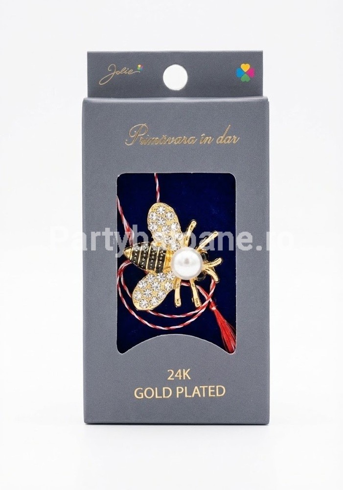 Mărțișor Broșă Albinuță Aur 24K și Perlă - Cadou Premium